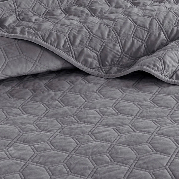Harper Velvet 3 Piece Coverlet Set - Grey - Gifts for You 'n Me