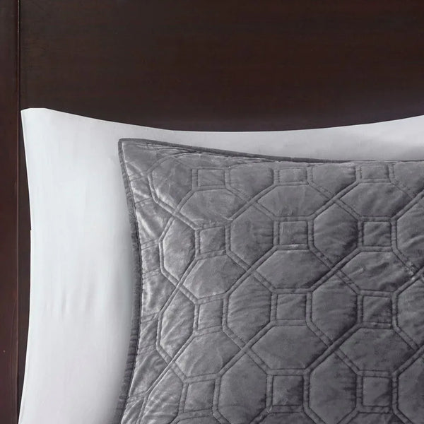 Harper Velvet 3 Piece Coverlet Set - Grey - Gifts for You 'n Me