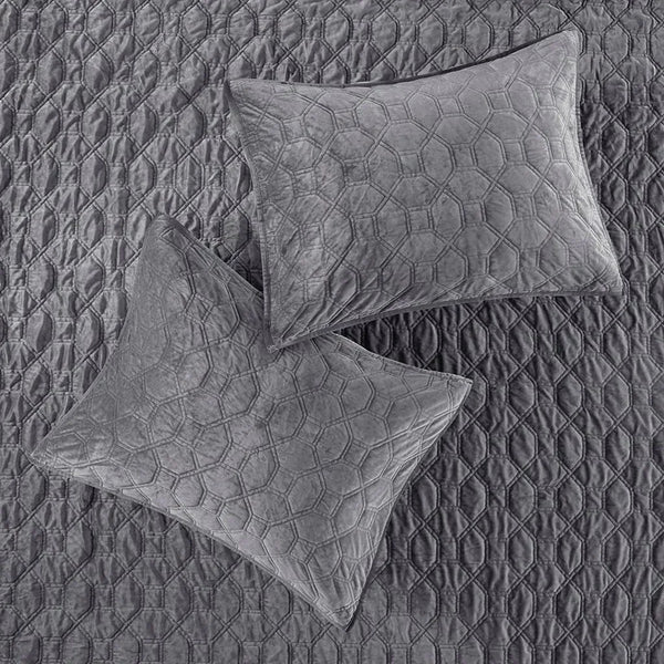 Harper Velvet 3 Piece Coverlet Set - Grey - Gifts for You 'n Me