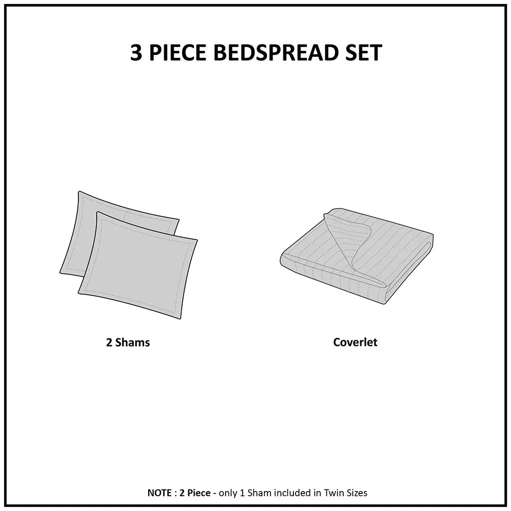 Harper Velvet 3 Piece Coverlet Set - Grey - Gifts for You 'n Me