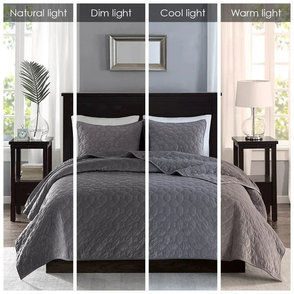 Harper Velvet 3 Piece Coverlet Set - Grey - Gifts for You 'n Me