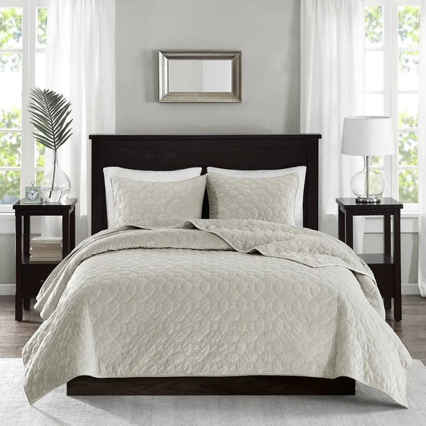 Harper Velvet 3 Piece Coverlet Set - Ivory - Gifts for You 'n Me