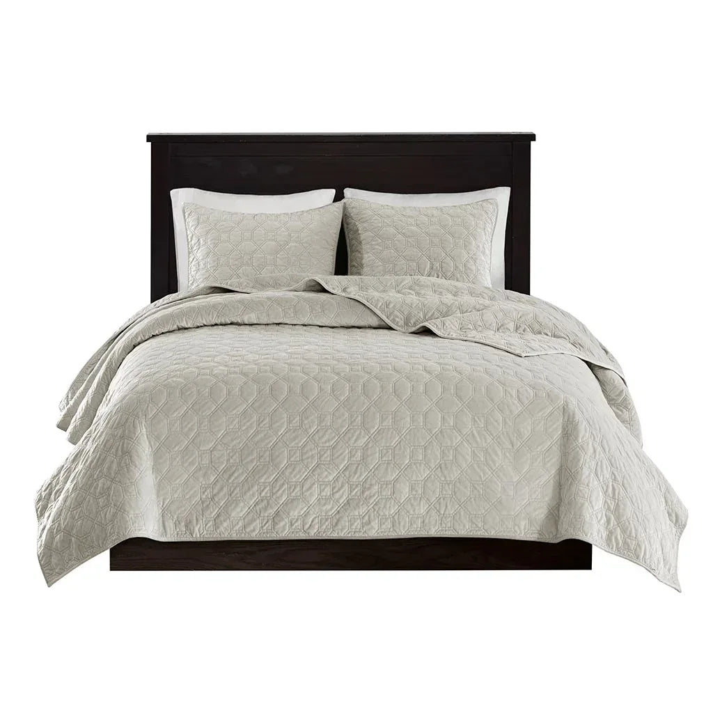 Harper Velvet 3 Piece Coverlet Set - Ivory - Gifts for You 'n Me