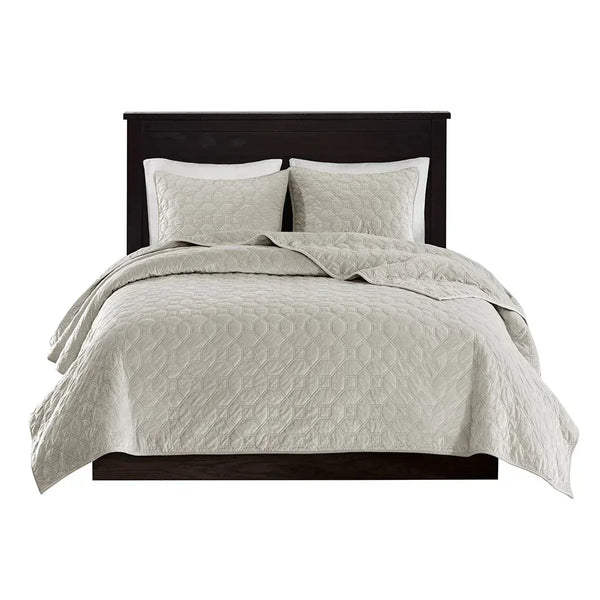 Harper Velvet 3 Piece Coverlet Set - Ivory - Gifts for You 'n Me