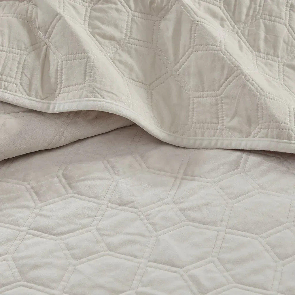 Harper Velvet 3 Piece Coverlet Set - Ivory - Gifts for You 'n Me