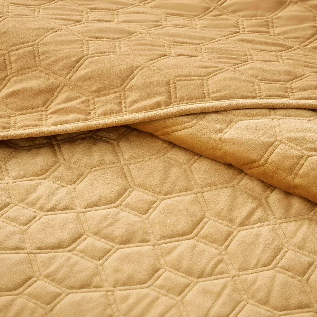 Harper Velvet 3 Piece Coverlet Set - Mustard - Gifts for You 'n Me