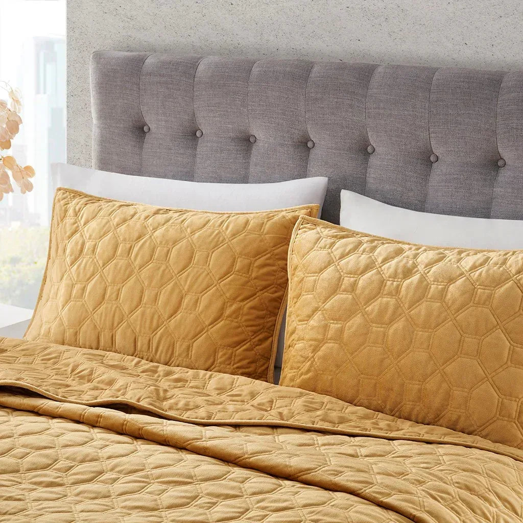 Harper Velvet 3 Piece Coverlet Set - Mustard - Gifts for You 'n Me
