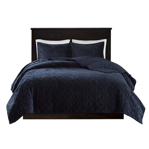 Harper Velvet 3 Piece Coverlet Set - Navy - Gifts for You 'n Me