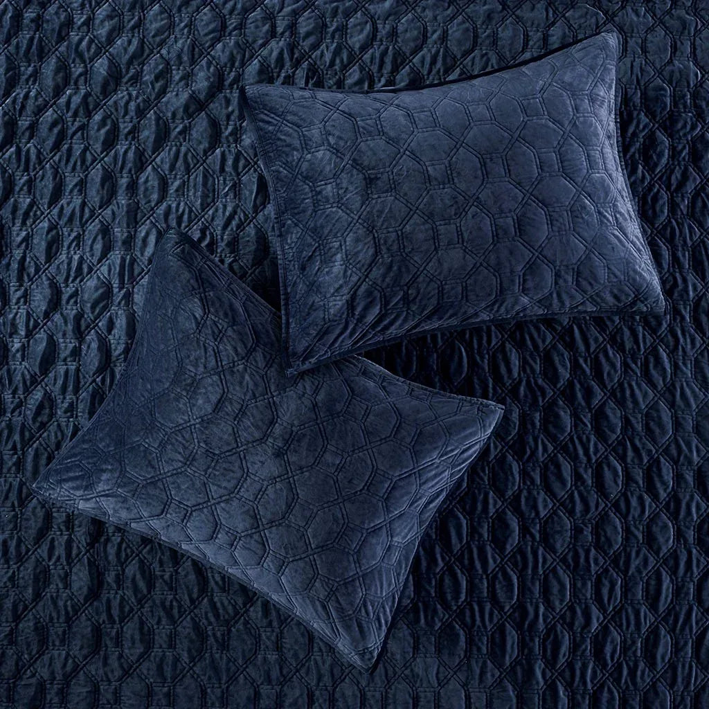 Harper Velvet 3 Piece Coverlet Set - Navy - Gifts for You 'n Me