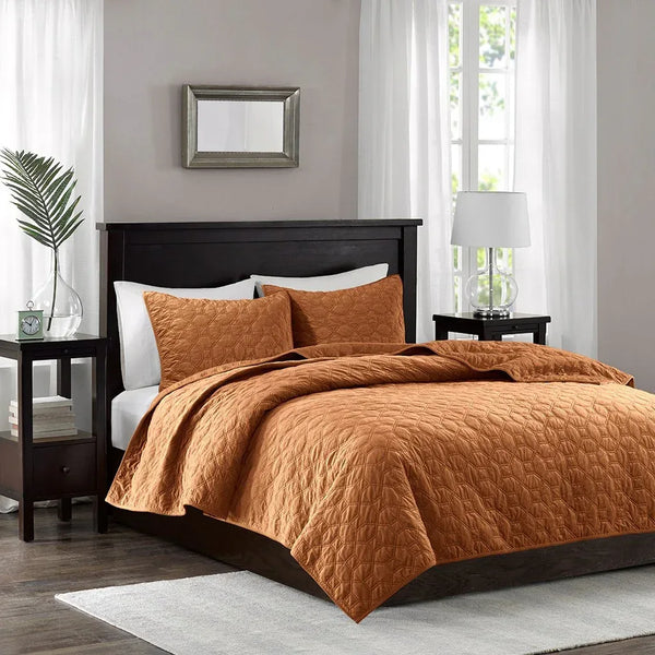Harper Velvet 3 Piece Coverlet Set - Rust - Gifts for You 'n Me