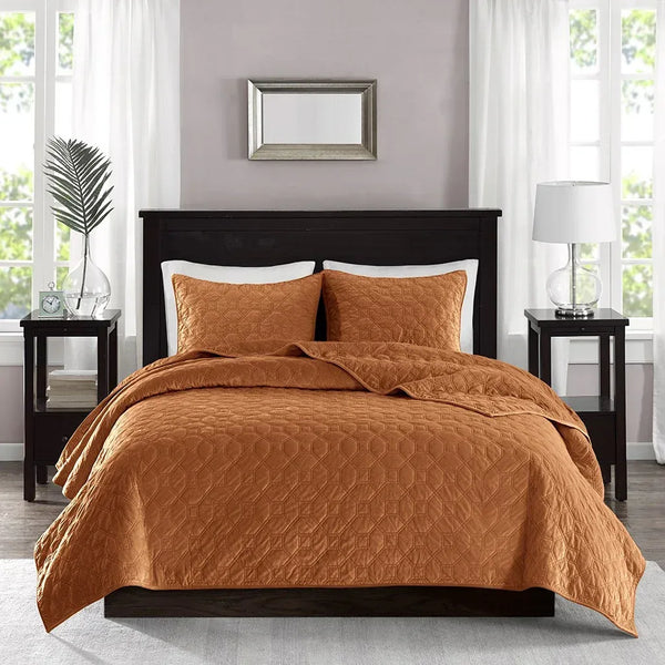 Harper Velvet 3 Piece Coverlet Set - Rust - Gifts for You 'n Me