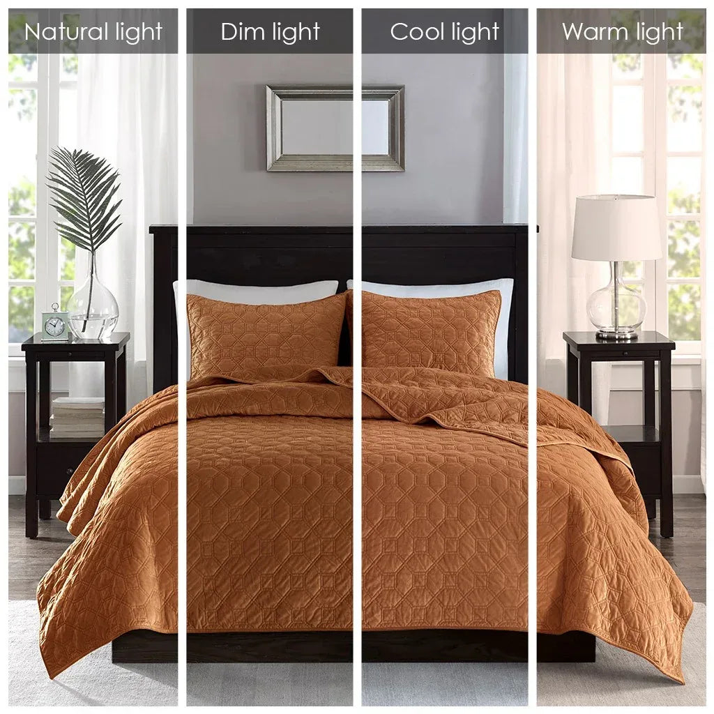 Harper Velvet 3 Piece Coverlet Set - Rust - Gifts for You 'n Me