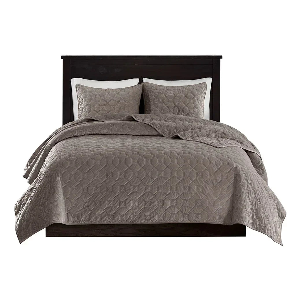 Harper Velvet 3 Piece Coverlet Set - Taupe - Gifts for You 'n Me