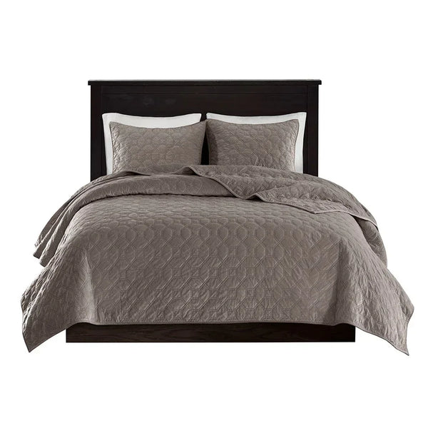 Harper Velvet 3 Piece Coverlet Set - Taupe - Gifts for You 'n Me