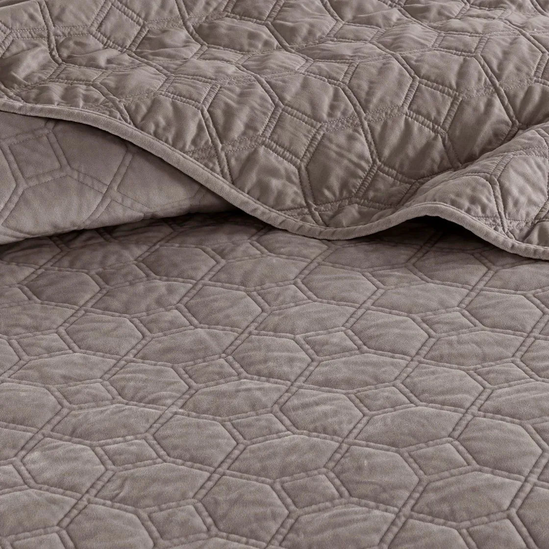 Harper Velvet 3 Piece Coverlet Set - Taupe - Gifts for You 'n Me