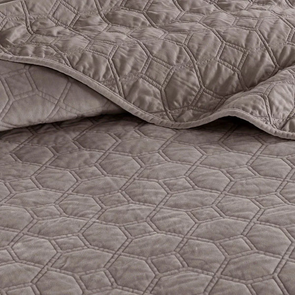 Harper Velvet 3 Piece Coverlet Set - Taupe - Gifts for You 'n Me