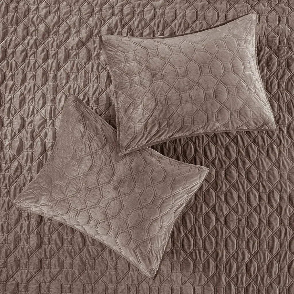 Harper Velvet 3 Piece Coverlet Set - Taupe - Gifts for You 'n Me