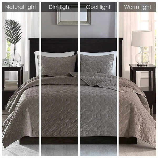 Harper Velvet 3 Piece Coverlet Set - Taupe - Gifts for You 'n Me