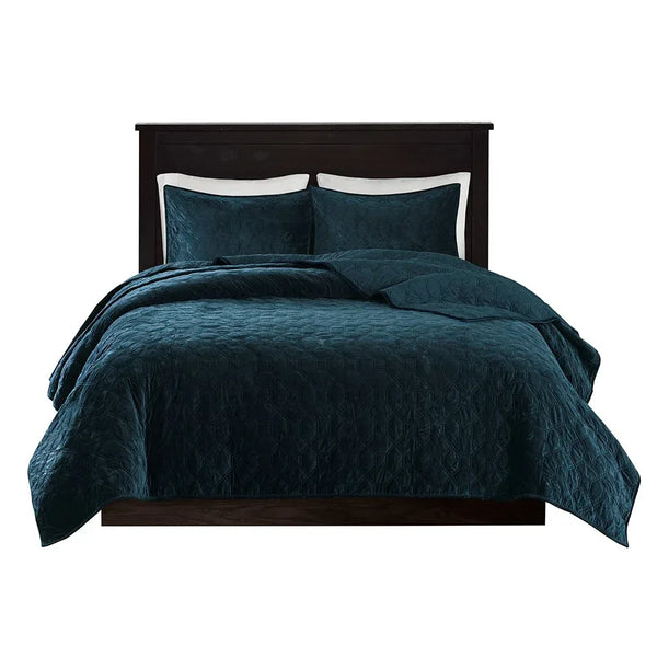 Harper Velvet 3 Piece Coverlet Set - Teal - Gifts for You 'n Me