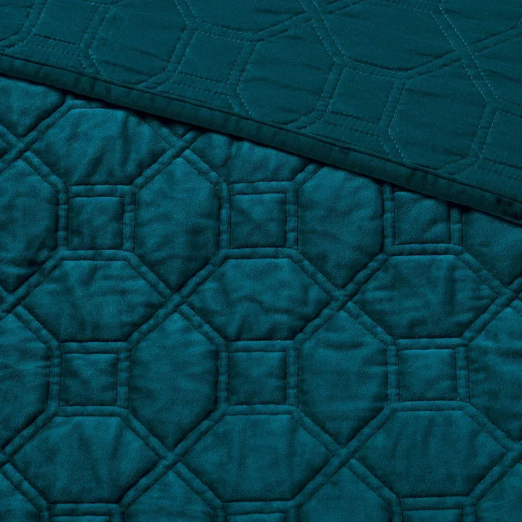 Harper Velvet 3 Piece Coverlet Set - Teal - Gifts for You 'n Me