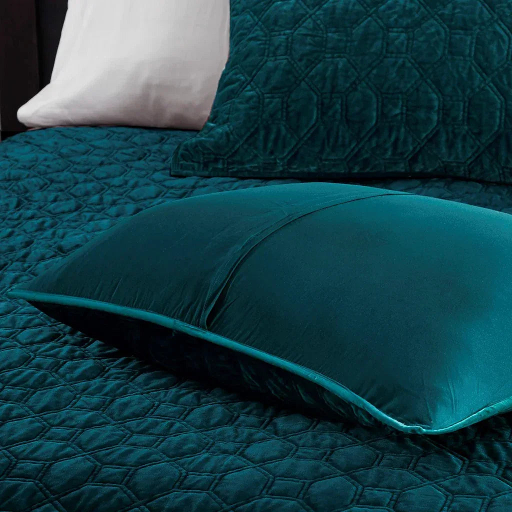 Harper Velvet 3 Piece Coverlet Set - Teal - Gifts for You 'n Me