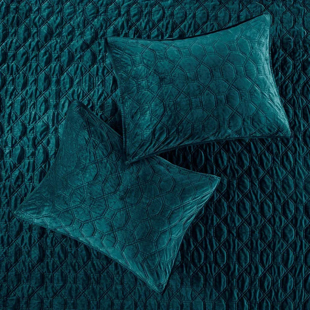 Harper Velvet 3 Piece Coverlet Set - Teal - Gifts for You 'n Me