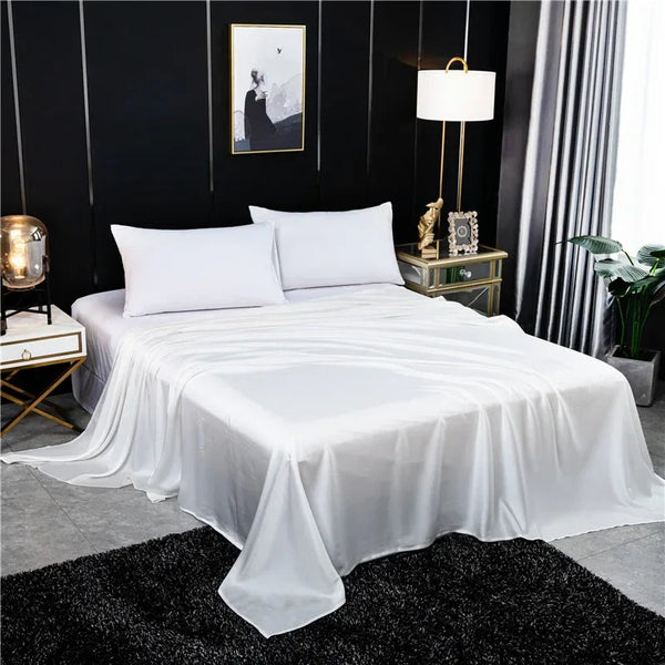 Natural Mulberry Silk Solid Color Flat Sheet Bed Sheet Queen King Size Bedding Sheet High Quality Bedding Textile White Sheet - Gifts for You 'n Me