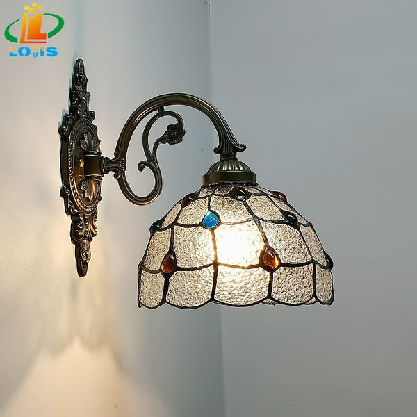 Nordic Peacock Tail Glazed Wall Lamp Tiffany Style Bedroom Balcony Living Room Backdrop Lighting Bar Led Simple Wall Lamps