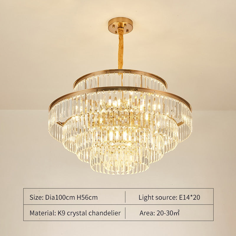 FSS Modern LED Luxury Round Golden Crystal Chandelier Lighting For Living Room Dining Room Lamp Bedroom Indoor Light Fixtures