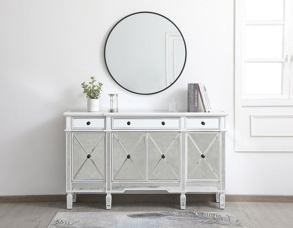 Elegant 60 Inch Mirrored Credenza in Antique White