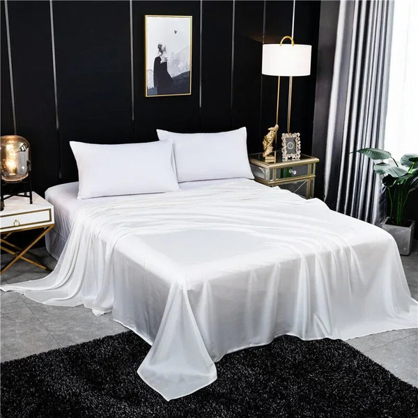 Natural Mulberry Silk Solid Color Flat Sheet Bed Sheet Queen King Size Bedding Sheet High Quality Bedding Textile White Sheet - Gifts for You 'n Me