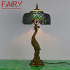 FAIRY Tiffany Table Lamp Peacock Contemporary Retro Creative Decoration LED Light For Home