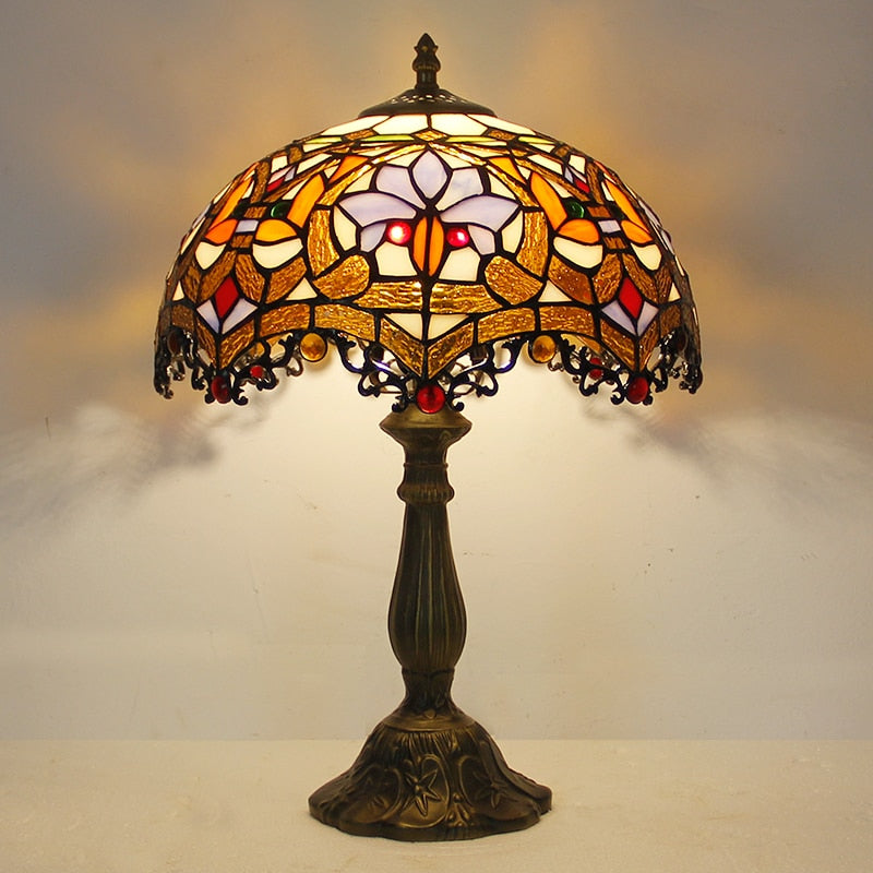 Tiffany Style Dragon Tail Red Baroque Dia 12" Stained Glass Table Reading Lamp for bedroom living room