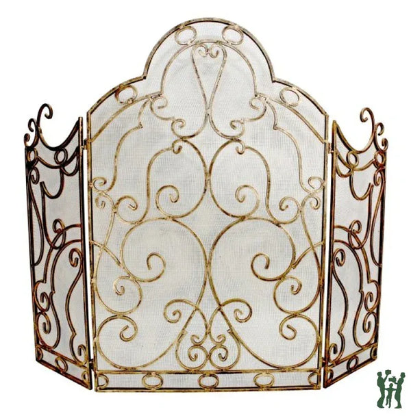 Iron Scroll Design Fire Screen - Fire Hearth Three Panel Screen with Mesh - Gifts for You 'n Me