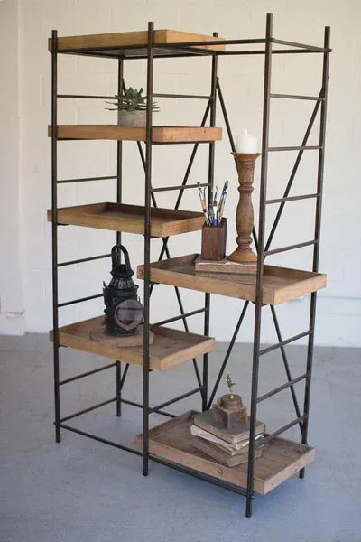 Iron Shelving Unit with Six Adjustable Wooden Shelves - KALALOU
