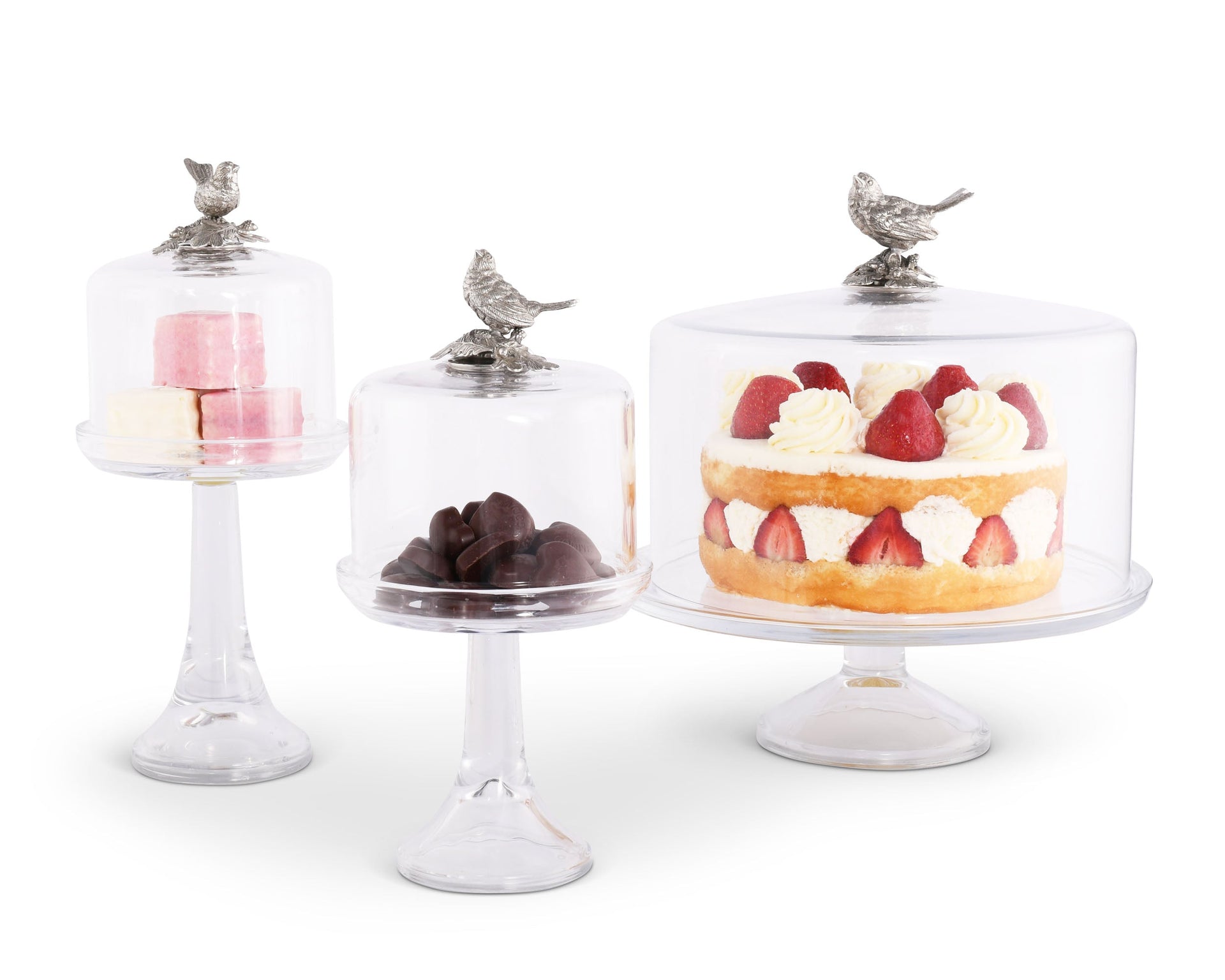SONG BIRD GLASS COVERED CAKE / DESSERT STAND