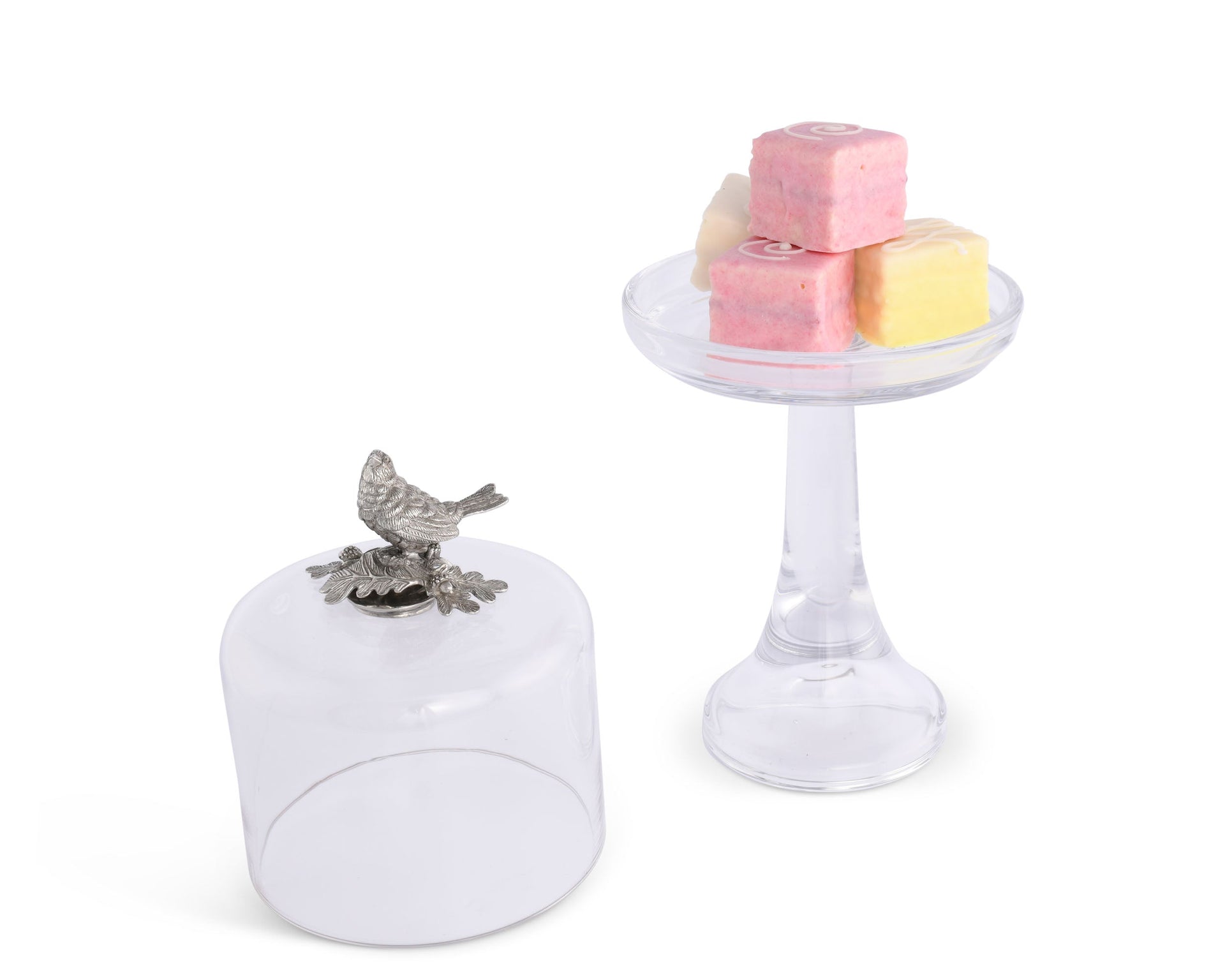 SONG BIRD GLASS COVERED CAKE / DESSERT STAND