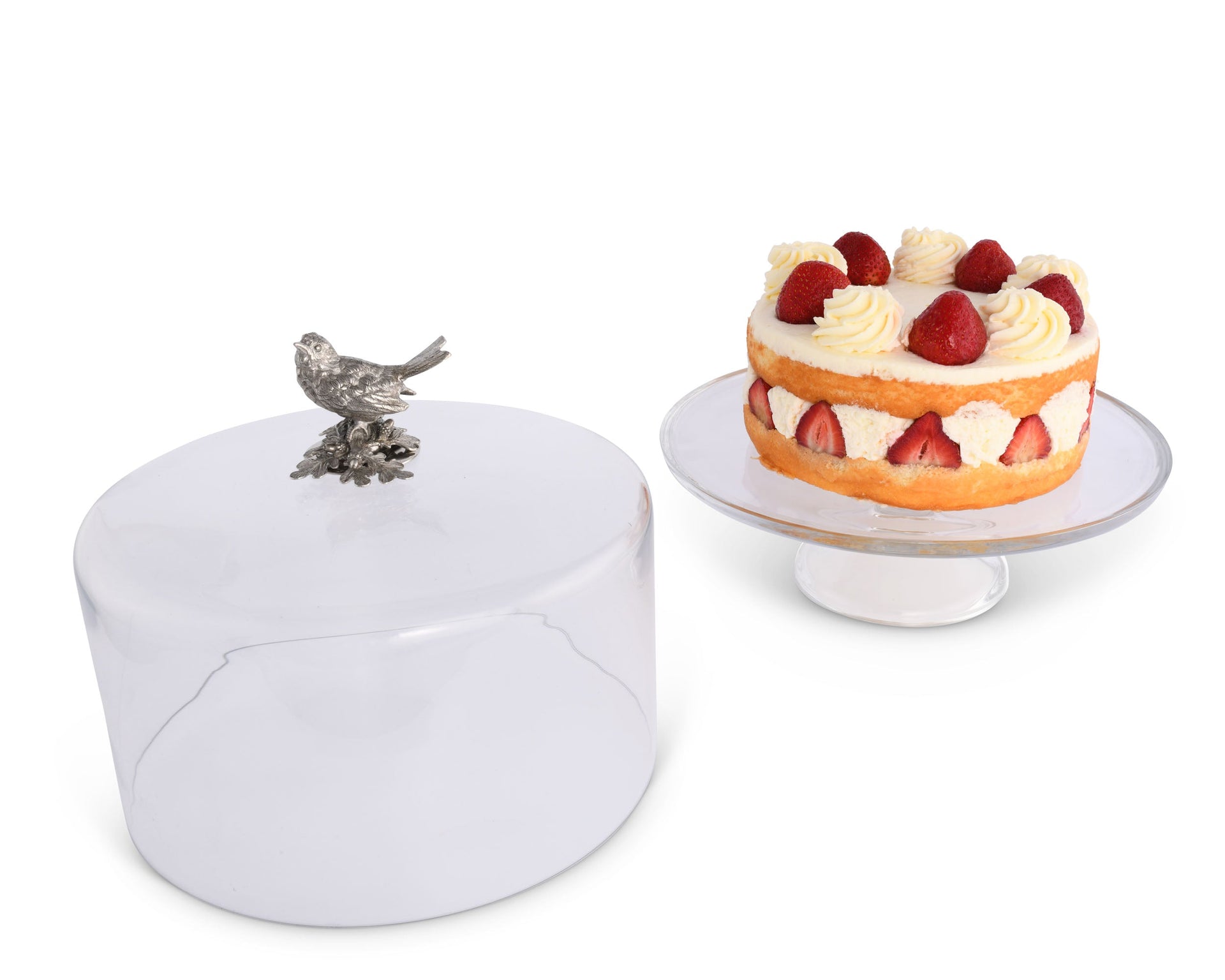 SONG BIRD GLASS COVERED CAKE / DESSERT STAND