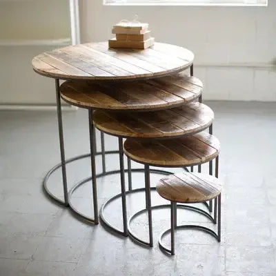 KALALOU Recycled Wood And Iron Round Display Tables - Set of 5 - Gifts for You 'n Me