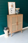 Tall Wood Cabinet With Two Woven Cane Doors