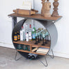 ROUND METAL CUBBY CONSOLE WITH SLATTED WOOD TOP