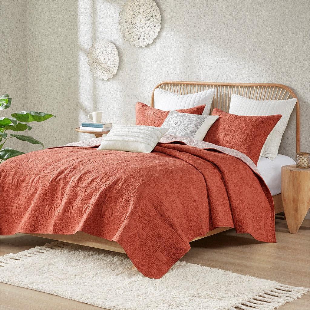 Kandula 3 Piece Reversible Cotton Quilt Set in Coral - Gifts for You 'n Me