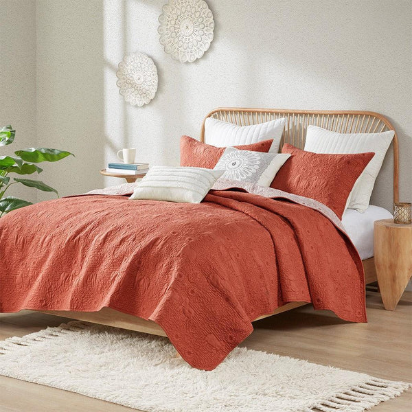 Kandula 3 Piece Reversible Cotton Quilt Set in Coral - Gifts for You 'n Me