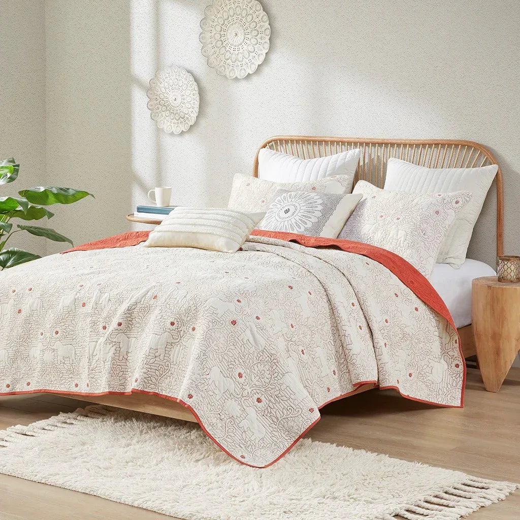 Kandula 3 Piece Reversible Cotton Quilt Set in Coral - Gifts for You 'n Me