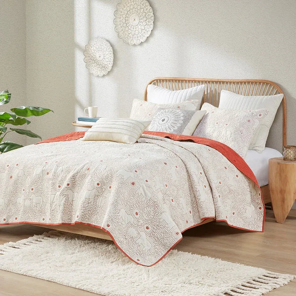Kandula 3 Piece Reversible Cotton Quilt Set in Coral - Gifts for You 'n Me