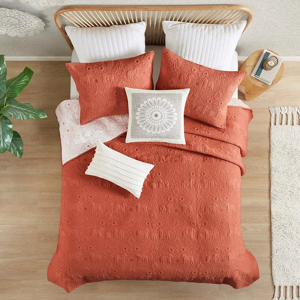 Kandula 3 Piece Reversible Cotton Quilt Set in Coral - Gifts for You 'n Me