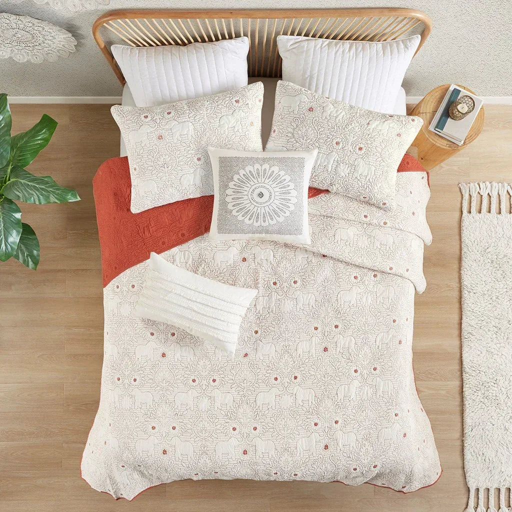 Kandula 3 Piece Reversible Cotton Quilt Set in Coral - Gifts for You 'n Me