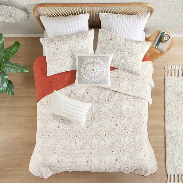Kandula 3 Piece Reversible Cotton Quilt Set in Coral - Gifts for You 'n Me