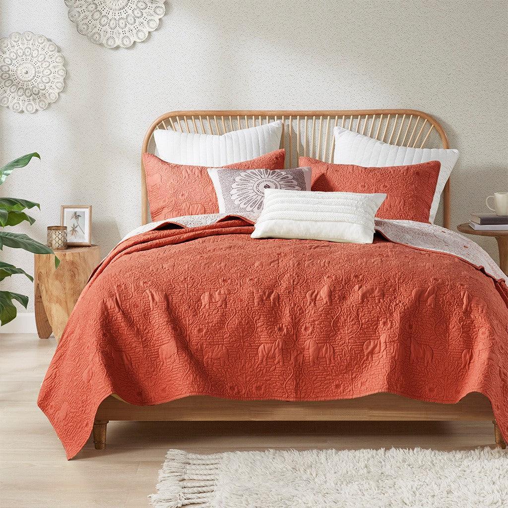 Kandula 3 Piece Reversible Cotton Quilt Set in Coral - Gifts for You 'n Me