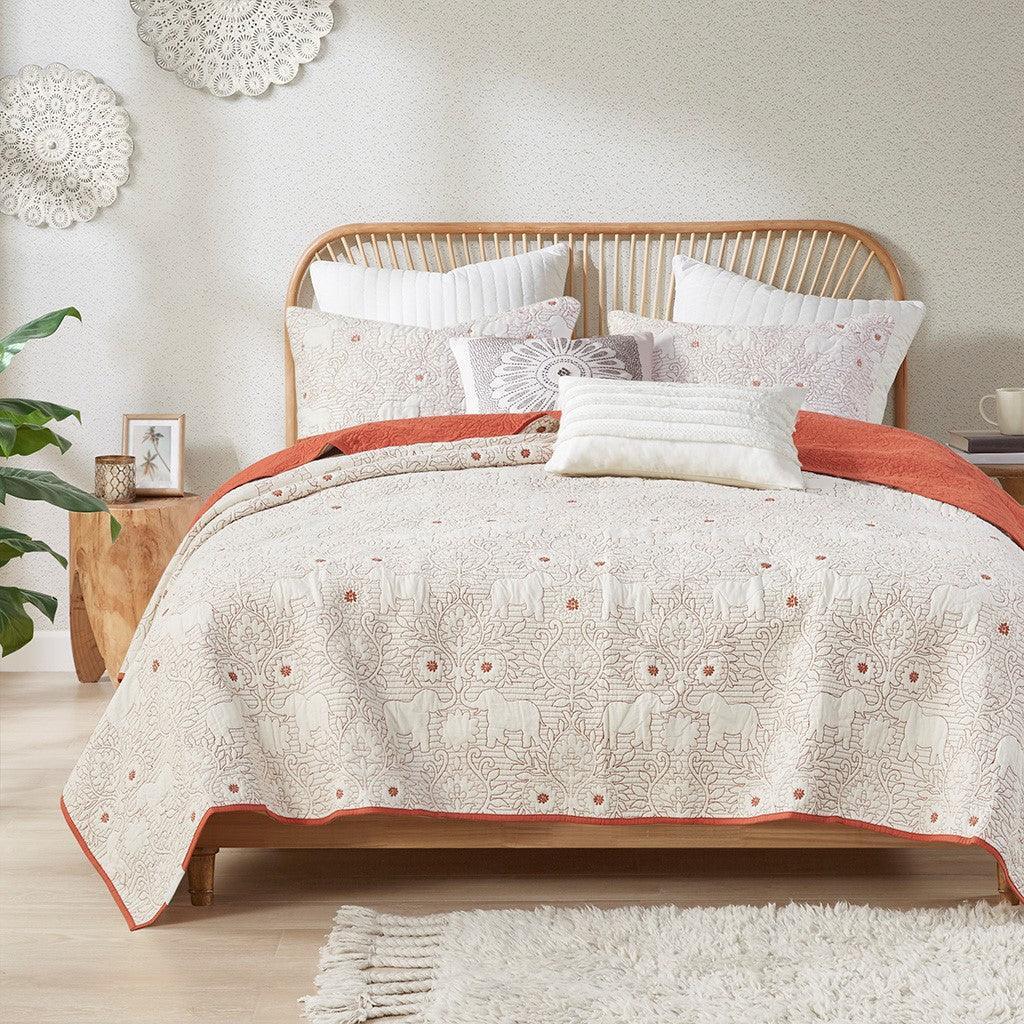 Kandula 3 Piece Reversible Cotton Quilt Set in Coral - Gifts for You 'n Me
